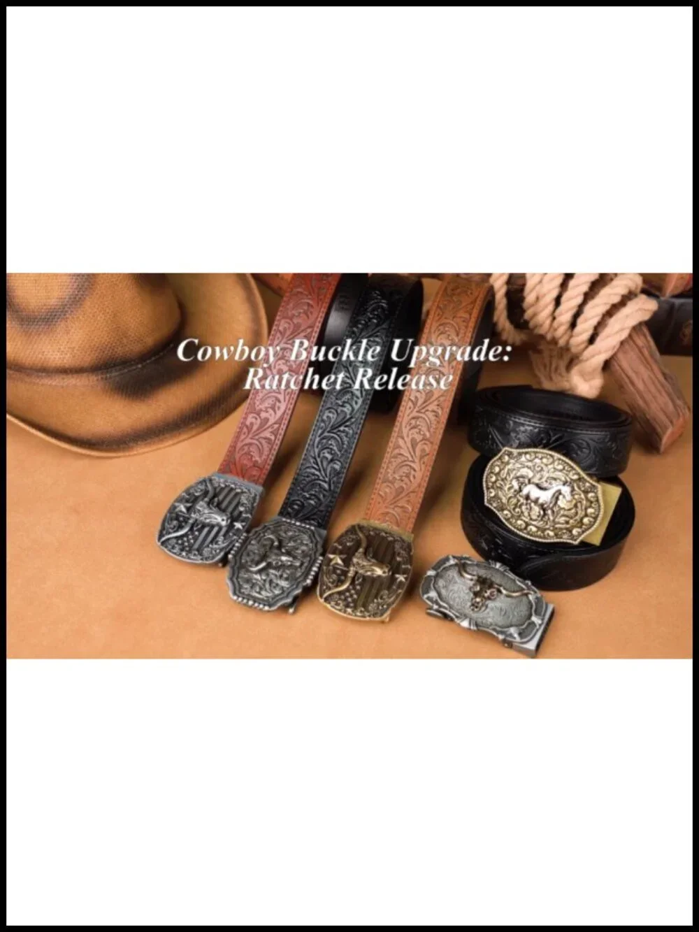 Western Ratchet Belt Leather One-Hand Adjust Cowboy